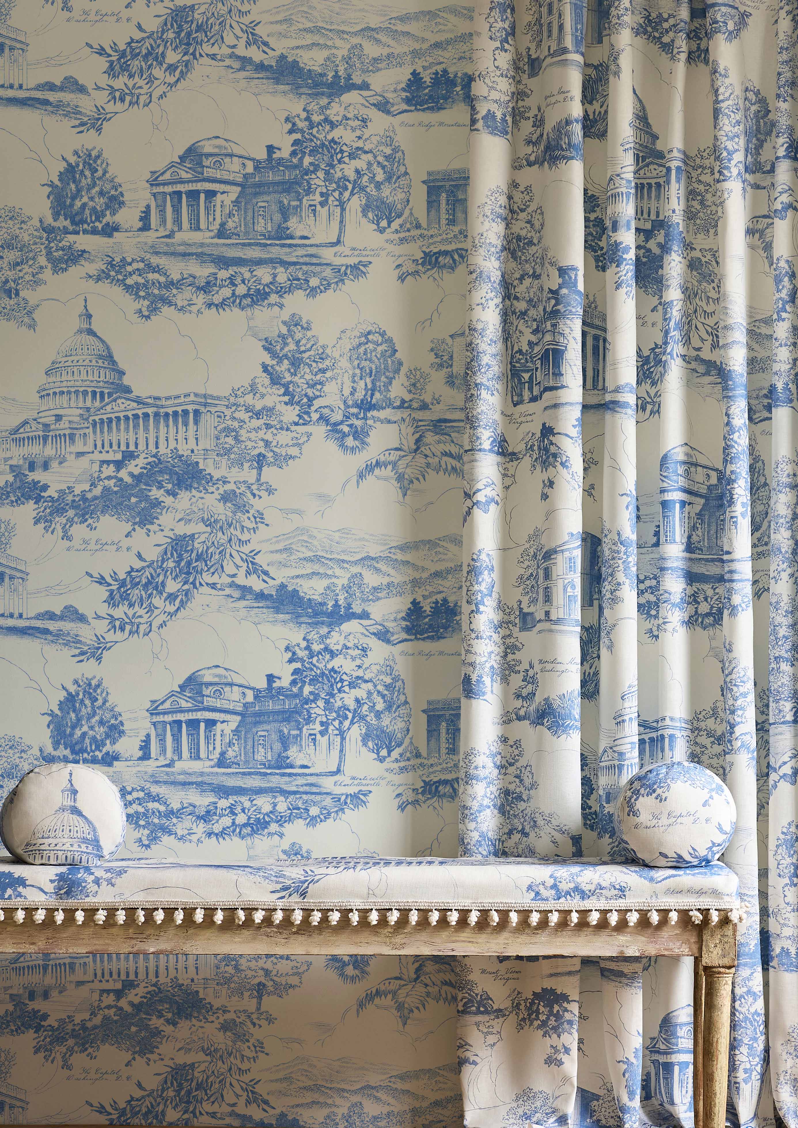 washington toile wallpaper and curtains